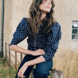 ISO Doen Amelia top in indigo calico